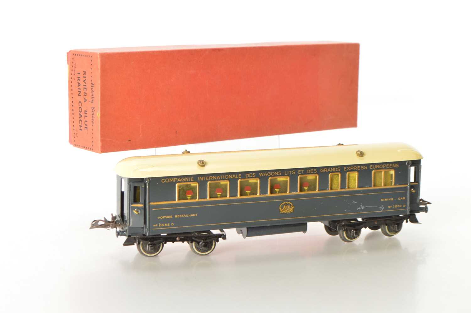 Lot 33 - French Hornby 0 Gauge Wagon lits Grand European Express Riviera blue Dining car