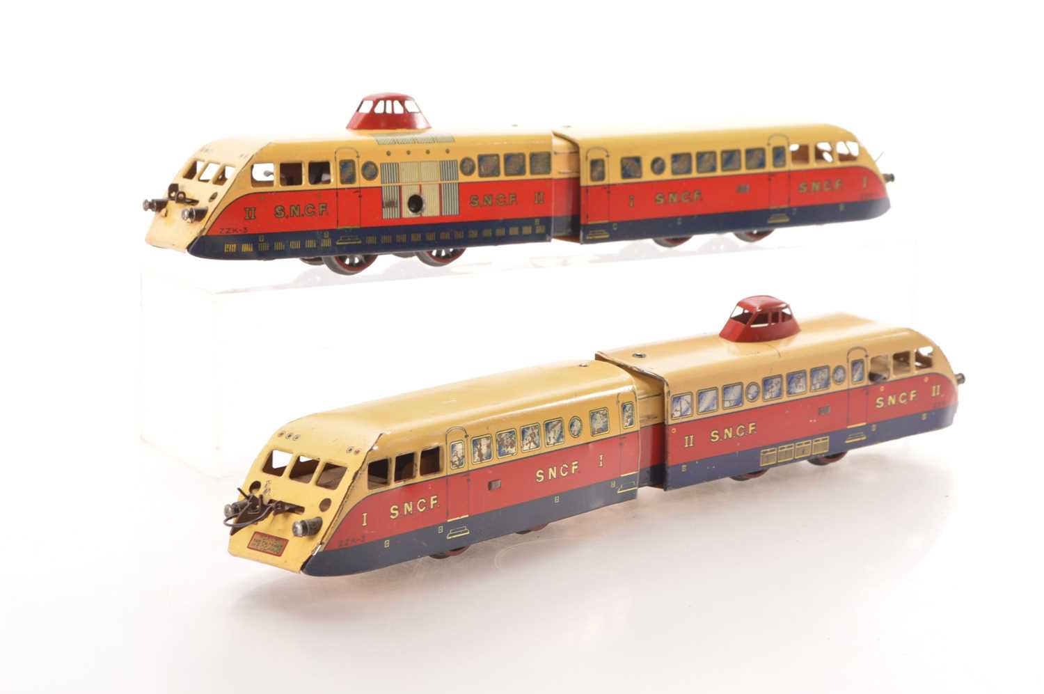 Lot 57 - French Hornby 0 Gauge Clockwork 2-car SNCF rail cars *2 (2)