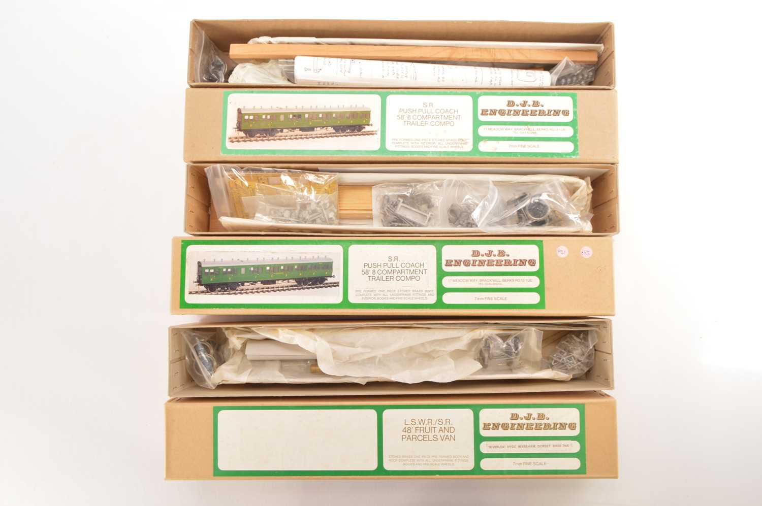 Lot 192 - DJB engineering 0 Gauge Finescale LSWR/SR Coach and Van kits (3)