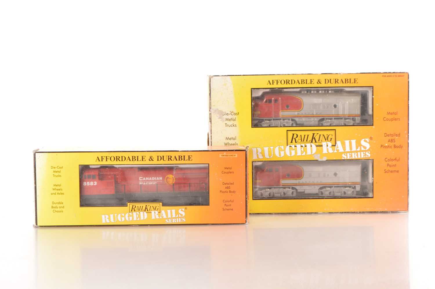 Lot 221 - Rail king MTH Modern issue 0 Gauge pair of 3- rail electric Diesel Locomotives (2)