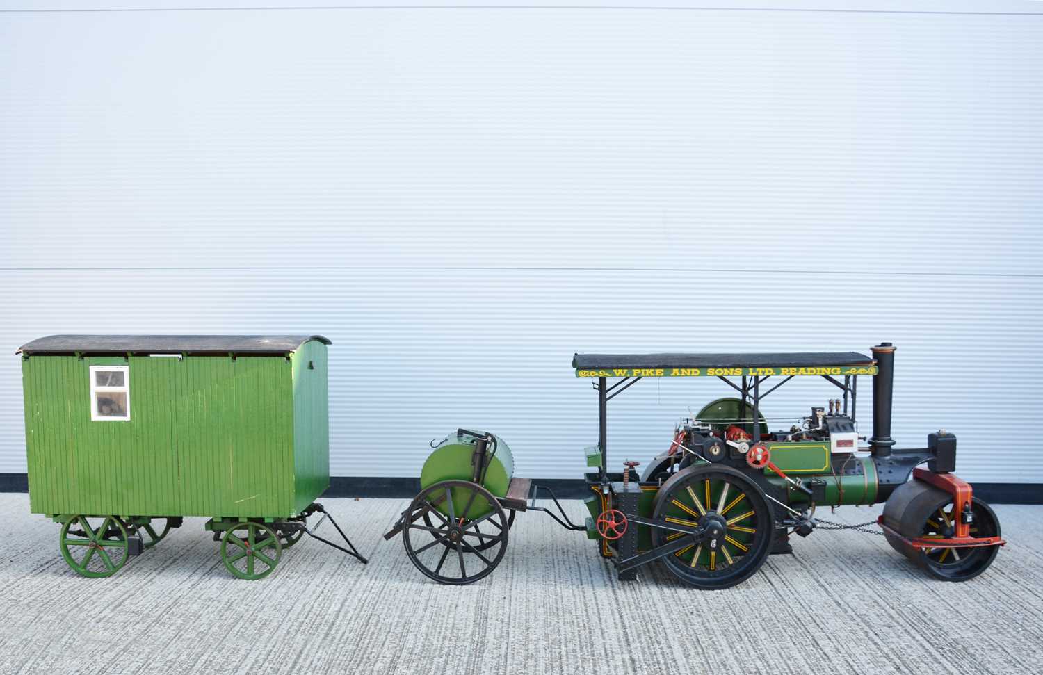 Lot 549 - Scratch built large scale Aveling type Steam Road Roller, Water Cart and Trailer van (3)