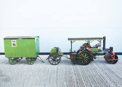 Lot 549 - Scratch built large scale Aveling type Steam Road Roller, Water Cart and Trailer van (3)