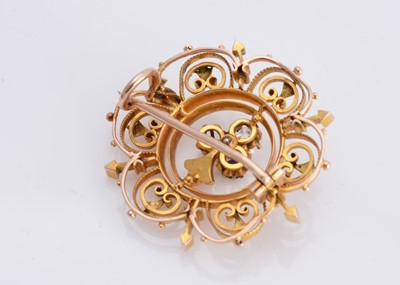 Lot 15 - A 14ct gold continental diamond, ruby, sapphire and pearl set target brooch