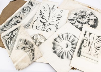 Lot 1111 - Seven charcoal or pencil studies of plaster mouldings by Norah Wellings