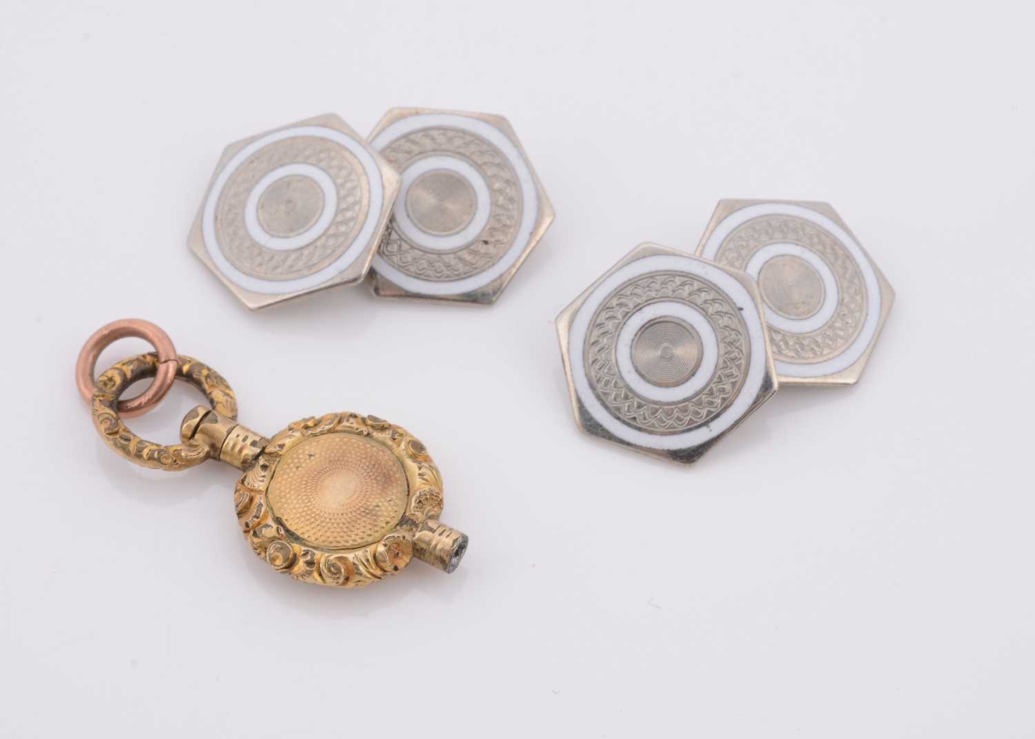 Lot 140 - A pair of white metal Murat hexagonal shaped art deco cufflinks