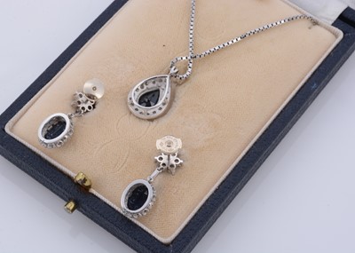 Lot 147 - A cased sapphire and diamond necklace and earring set