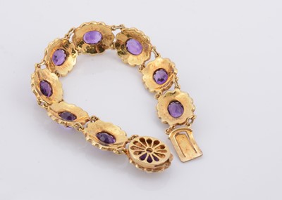 Lot 158 - A 9ct gold amethyst and pearl bracelet