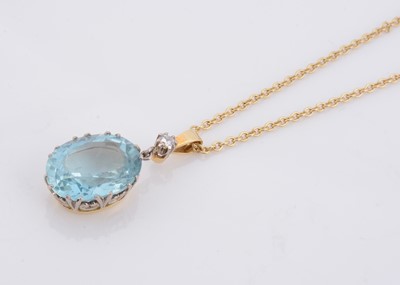 Lot 169 - An aquamarine and diamond set drop pendant