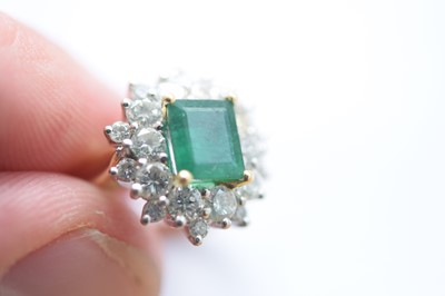 Lot 172 - An 18ct gold two colour emerald and diamond cluster ring
