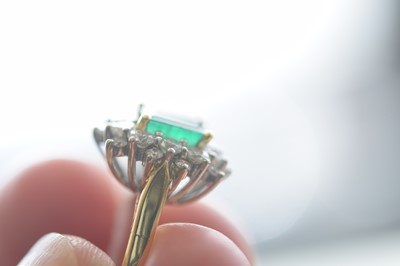 Lot 172 - An 18ct gold two colour emerald and diamond cluster ring