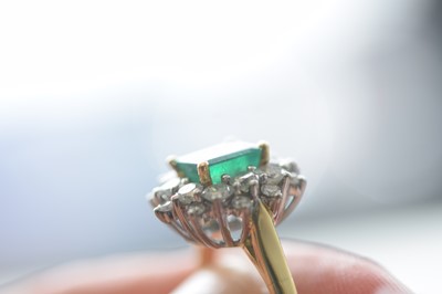 Lot 172 - An 18ct gold two colour emerald and diamond cluster ring