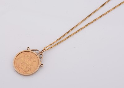 Lot 254 - A Victorian full sovereign pendant and chain