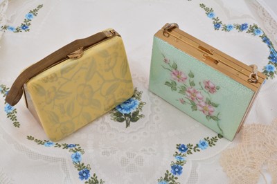 Lot 278 - A 1950s green enamelled rectangular carryall with pink floral decoration