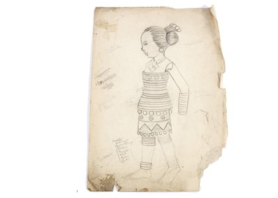 Lot 1132 - A rare original Norah Wellings sketch design for Miss Fiji doll late 1920-30s