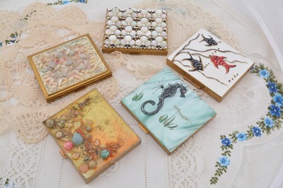 Lot 303 - Two Marhill mother of pearl decorated rectangular compacts
