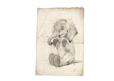 Lot 1133 - A rare original Norah Wellings sketch design for a seated elephant soft toy May 1925