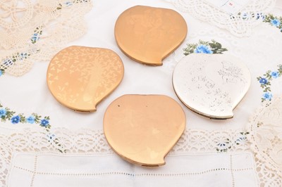 Lot 353 - Four Elgin American heart shaped slimline compacts c1950