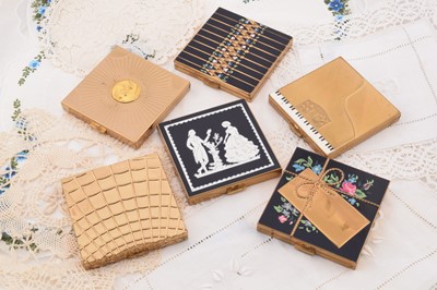 Lot 362 - Six 1950s gilt metal square Volupte USA compacts