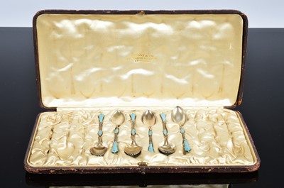 Lot 368 - A set of six early 20th century Norwegian enamelled coffee spoons
