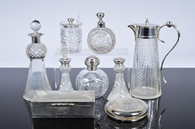 Lot 378 - An Art Deco period silver cigarette box and a collection of glass and silver and silver plated items