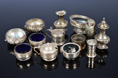 Lot 387 - A collection of silver and silver plated cruet items