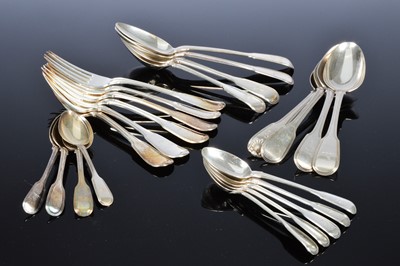 Lot 396 - A quantity of Georgian and Victorian silver fiddle pattern cutlery