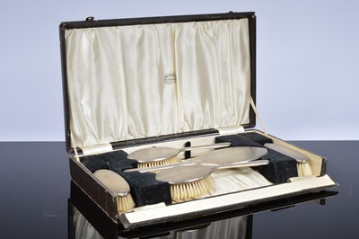 Lot 402 - A Five piece Art Deco period silver dressing table set