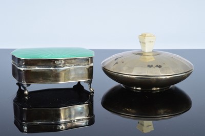 Lot 433 - An Art Deco period silver and enamelled trinket box and a powder puff box