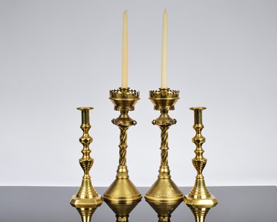 Lot 500 - Two pairs of Victorian and later brass candlesticks