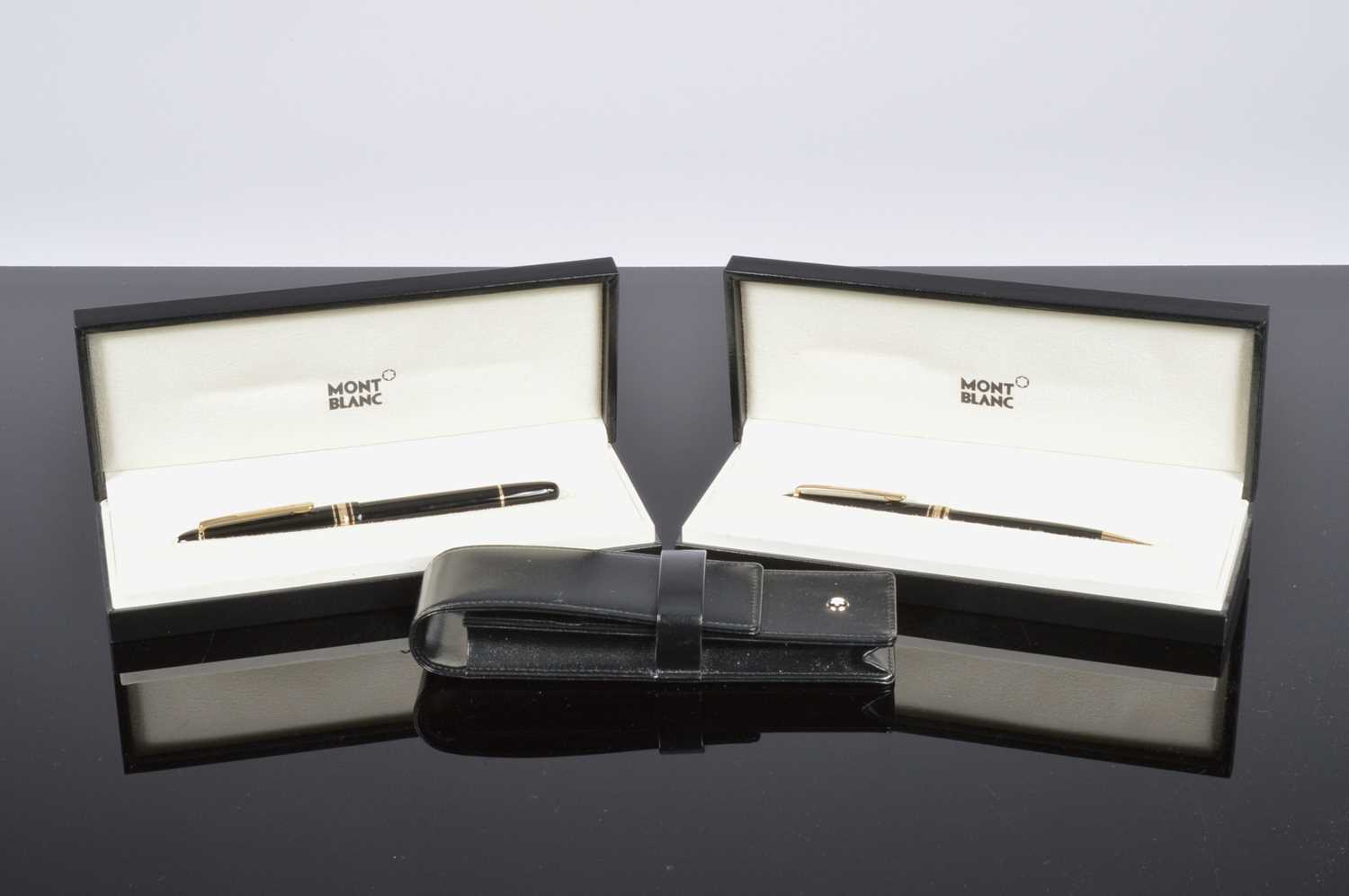 Lot 505 - A modern Mont Blanc Meisterstuck fountain and pencil and a leather pouch