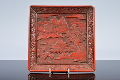 Lot 515 - A Japanese cinnabar lacquer square dish