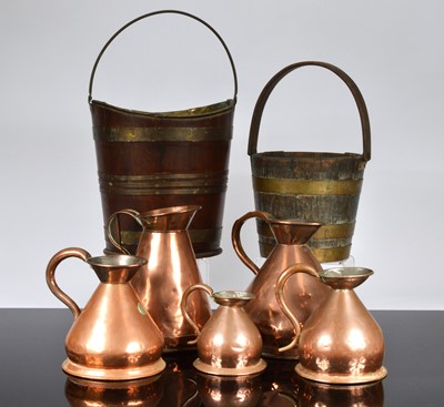 Lot 555 - A 19th century and later mahogany and brass coopered peat bucket and other items