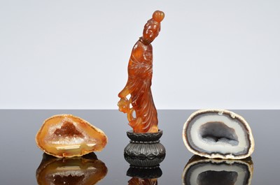 Lot 572 - A damaged Chinese carved hardstone figure of Guanyin