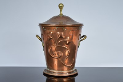 Lot 580 - An Arts & Crafts period copper and brass coal bin