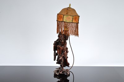 Lot 584 - A c1920s Chinese wooden carved figural lamp base