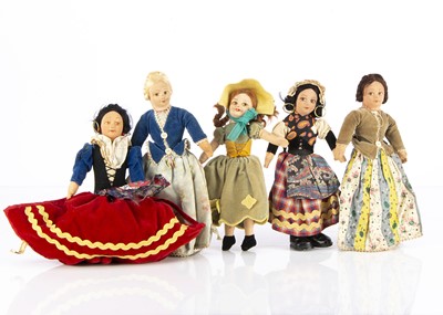 Lot 1164 - Five small Norah Wellings post-war costume dolls
