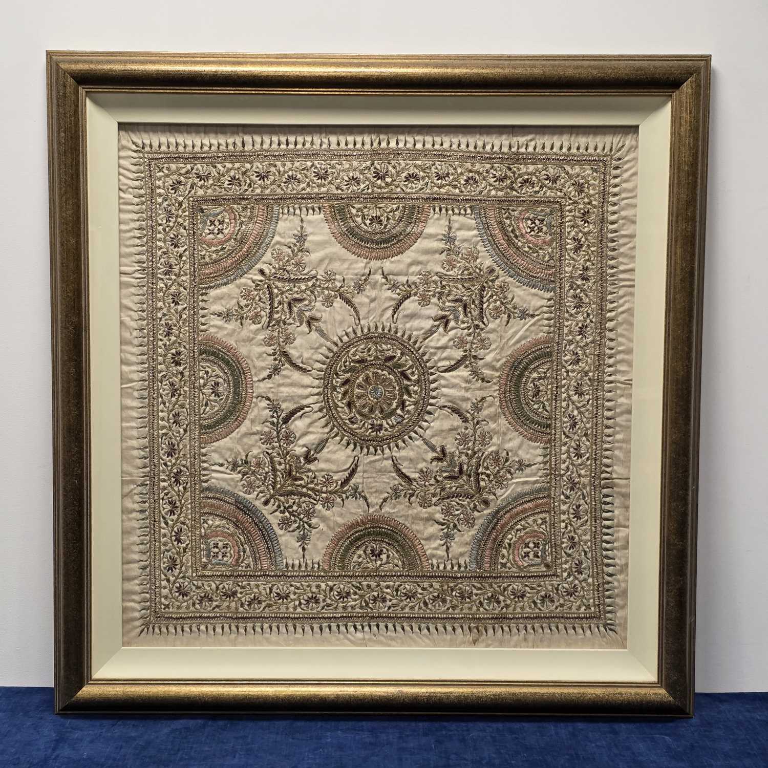 Lot 628 - A nice European embroidered silk panel
