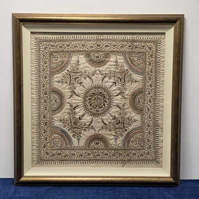 Lot 628 - A nice European embroidered silk panel