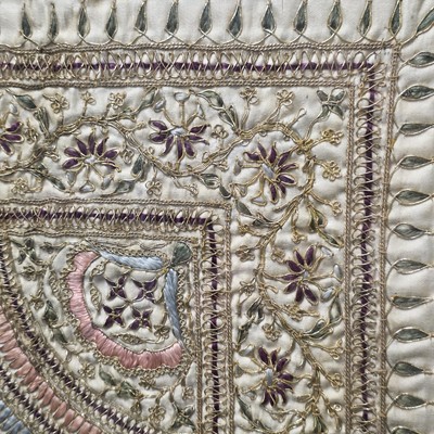 Lot 628 - A nice European embroidered silk panel