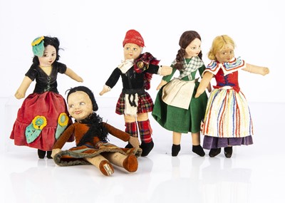Lot 1165 - Five small Norah Wellings post-war costume dolls