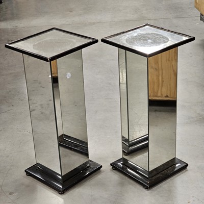 Lot 711 - A pair of c1970s mirrored stands and a pair of modern lamps