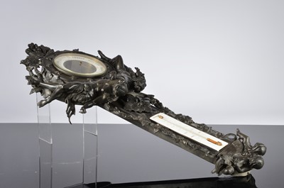 Lot 721 - A large and heavy early Victorian period spelter wall hung barometer
