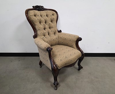 Lot 723 - A Victorian and later carved walnut and upholstered armchair