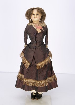 Lot 1187 - A 19th century English wax over papier mache shoulder head doll