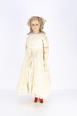 Lot 1189 - A large German wax over composition shoulder-head child doll with Motschmann type body