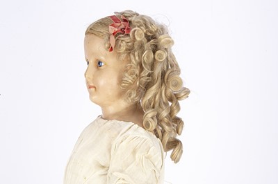 Lot 1189 - A large German wax over composition shoulder-head child doll with Motschmann type body
