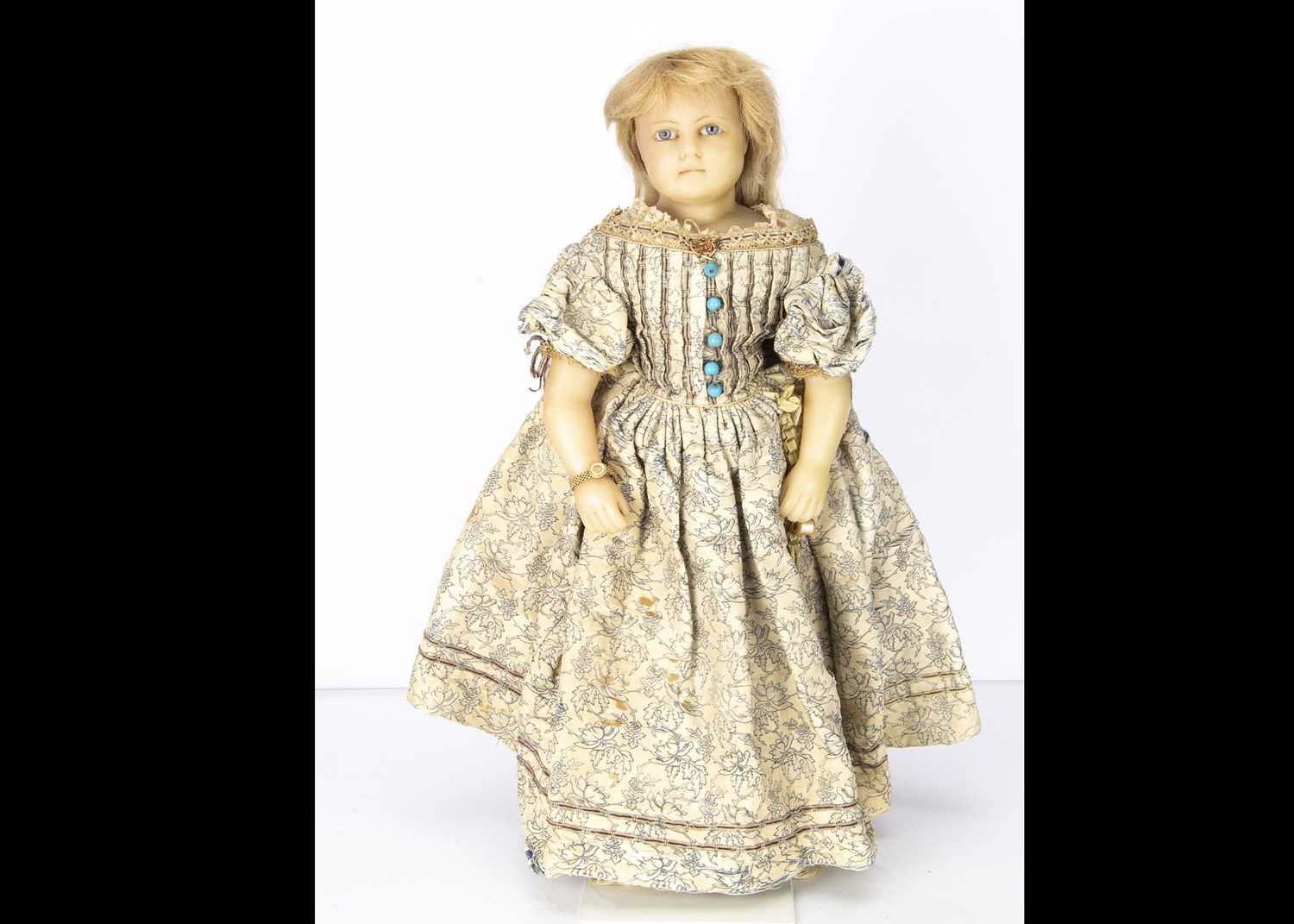 Lot 1190 - A large English poured wax shoulder-head child doll