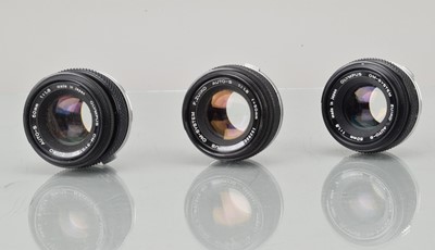 Lot 172 - Three Olympus OM 50mm f/1.8 Lenses