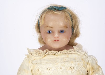 Lot 1251 - An English poured wax shoulder-head doll