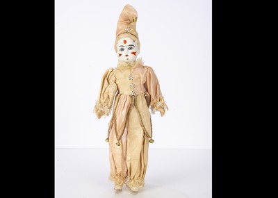 Lot 1274 - A German bisque headed whiteface clown doll